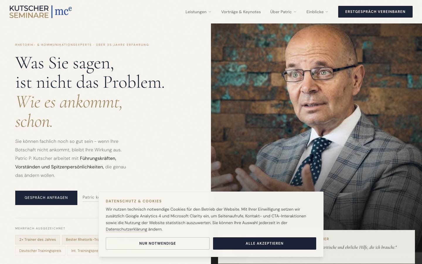 Kutscher Seminare — Website vorher